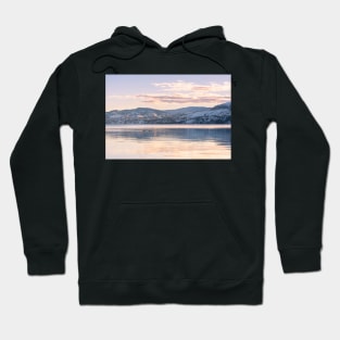 Peaceful Winter Sunset Mountain Lake Reflections Hoodie